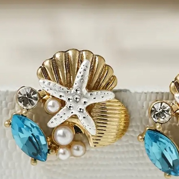 Seashell Gold Summer Boho Earrings - Picture 2 of 2